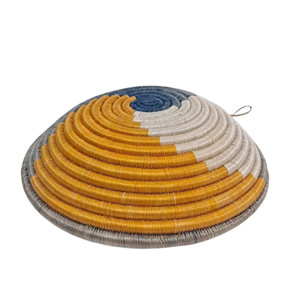 Woven Coil Basket Bowl Wall Hanging Orange Gray Cream 12